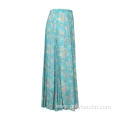 Women Vintage Printing Pleated Long Skirt